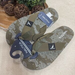 Nautica Olive Green Camouflage Strap Flip Flops
